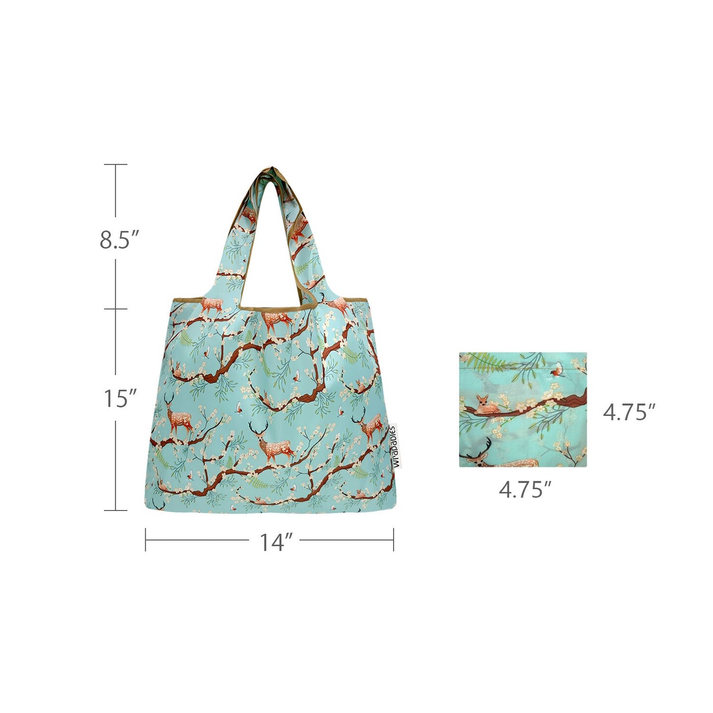 Wrapables Medium Foldable Tote Nylon Reusable Grocery Bag (Set of 2), Floral Deer