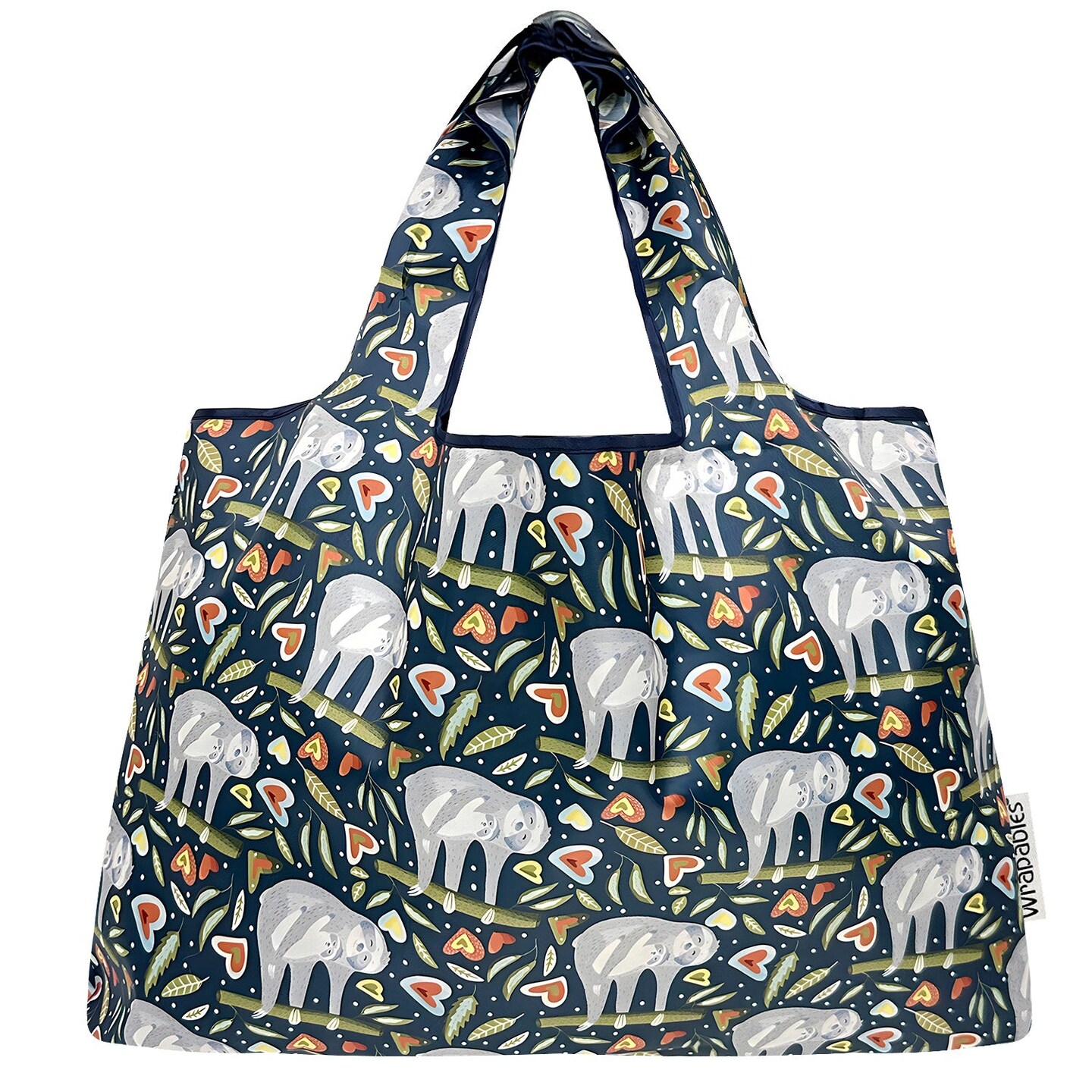 Wrapables Large Foldable Tote Nylon Reusable Grocery Bags, Love Sloths