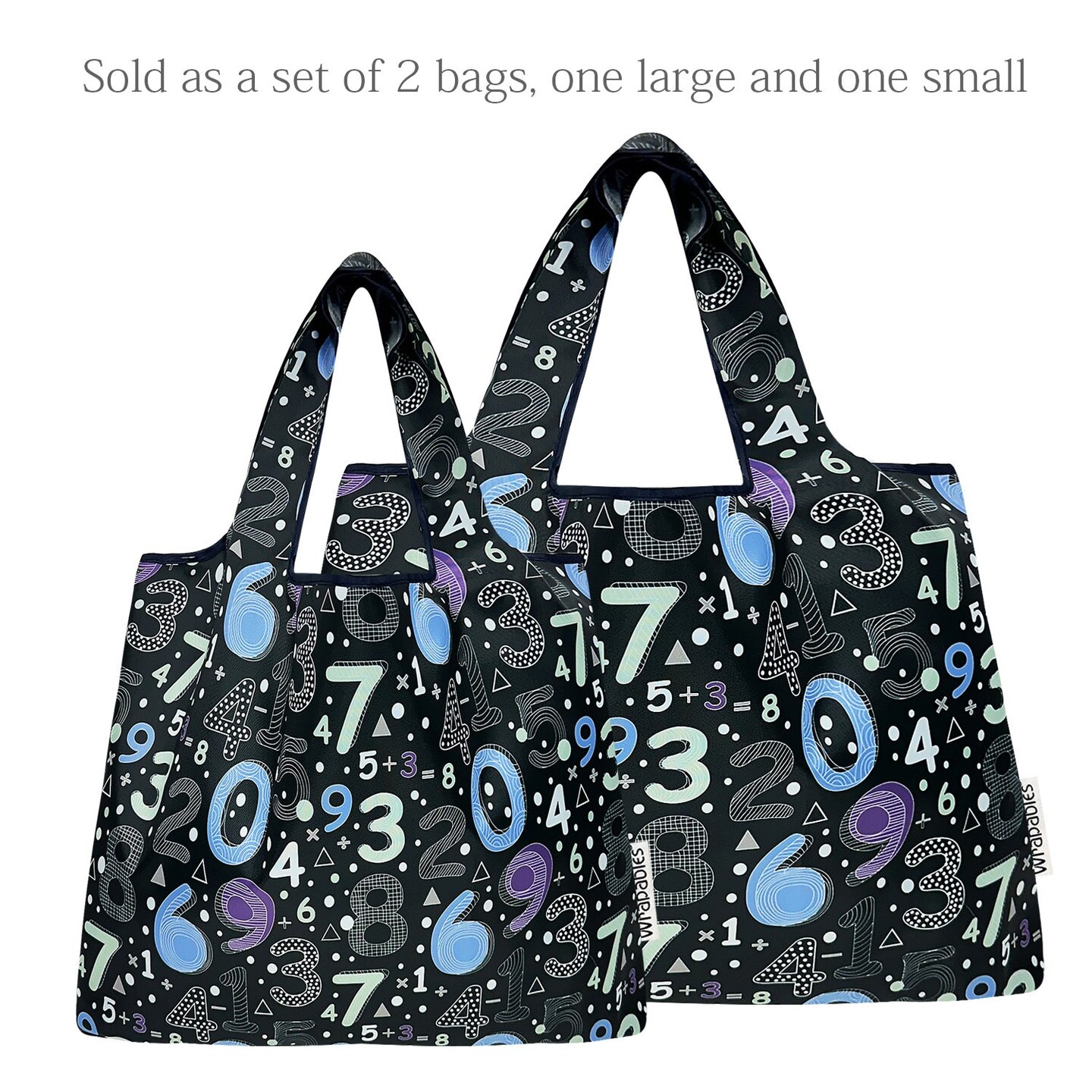 Wrapables Large & Small Foldable Tote Nylon Reusable Grocery Bags, Set of 2, Numbers
