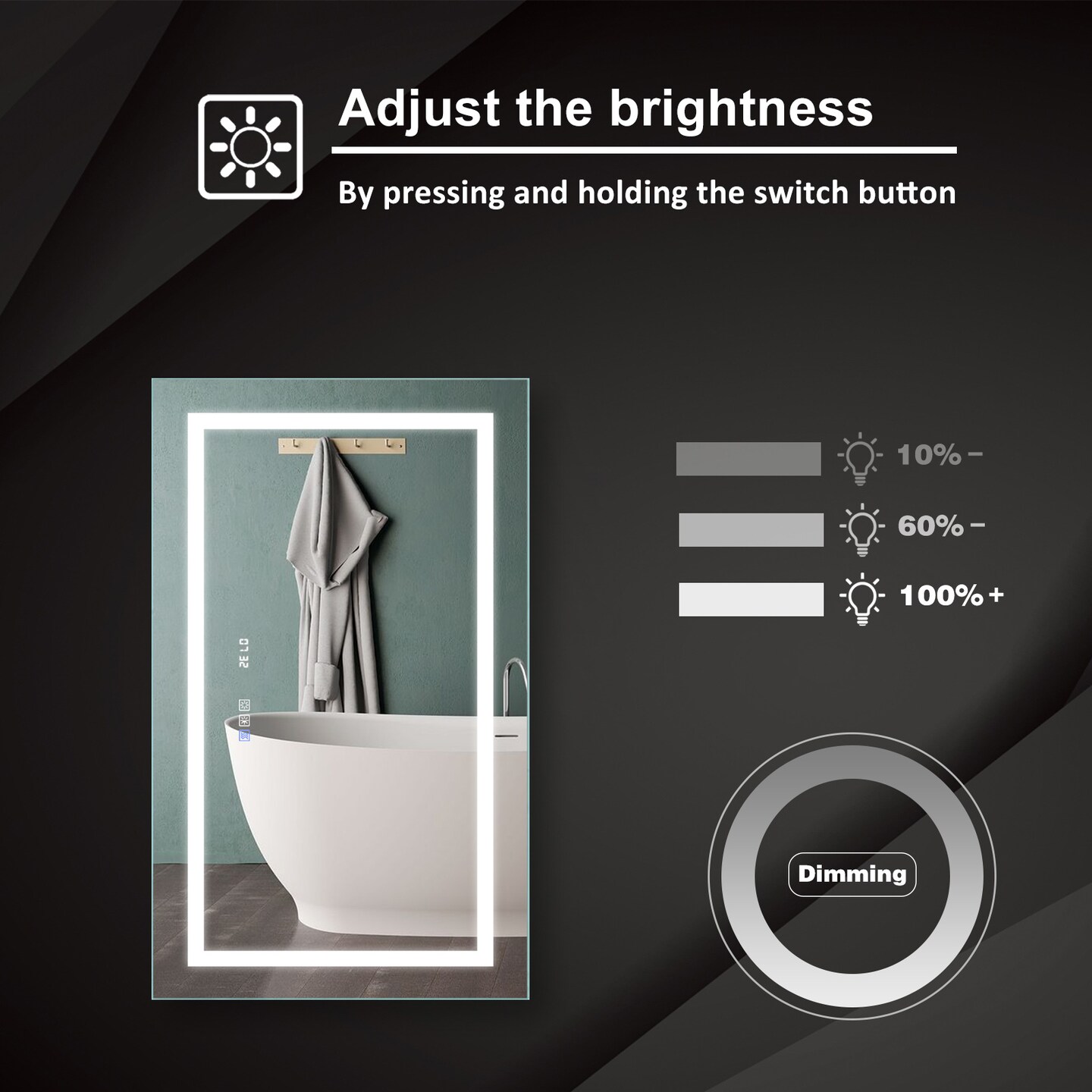 LED Bathroom Vanity Mirror, 40x24 Inch, Front Light, Clock &#x26; Temp Display, Defog, Dimming, Night Light, 3-Color Temp, Wall Mounted