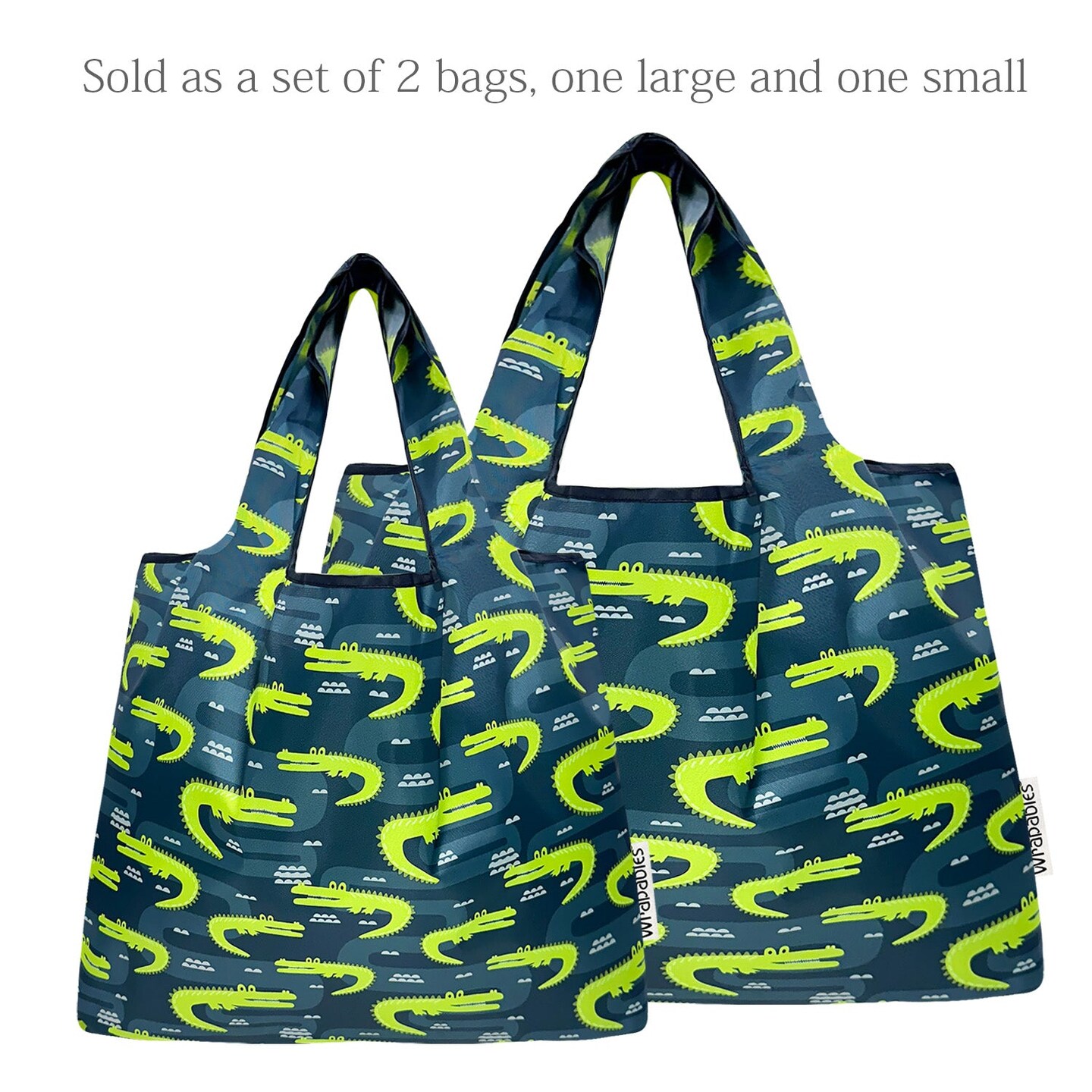Wrapables Large & Small Foldable Tote Nylon Reusable Grocery Bags, Set of 2, Gators