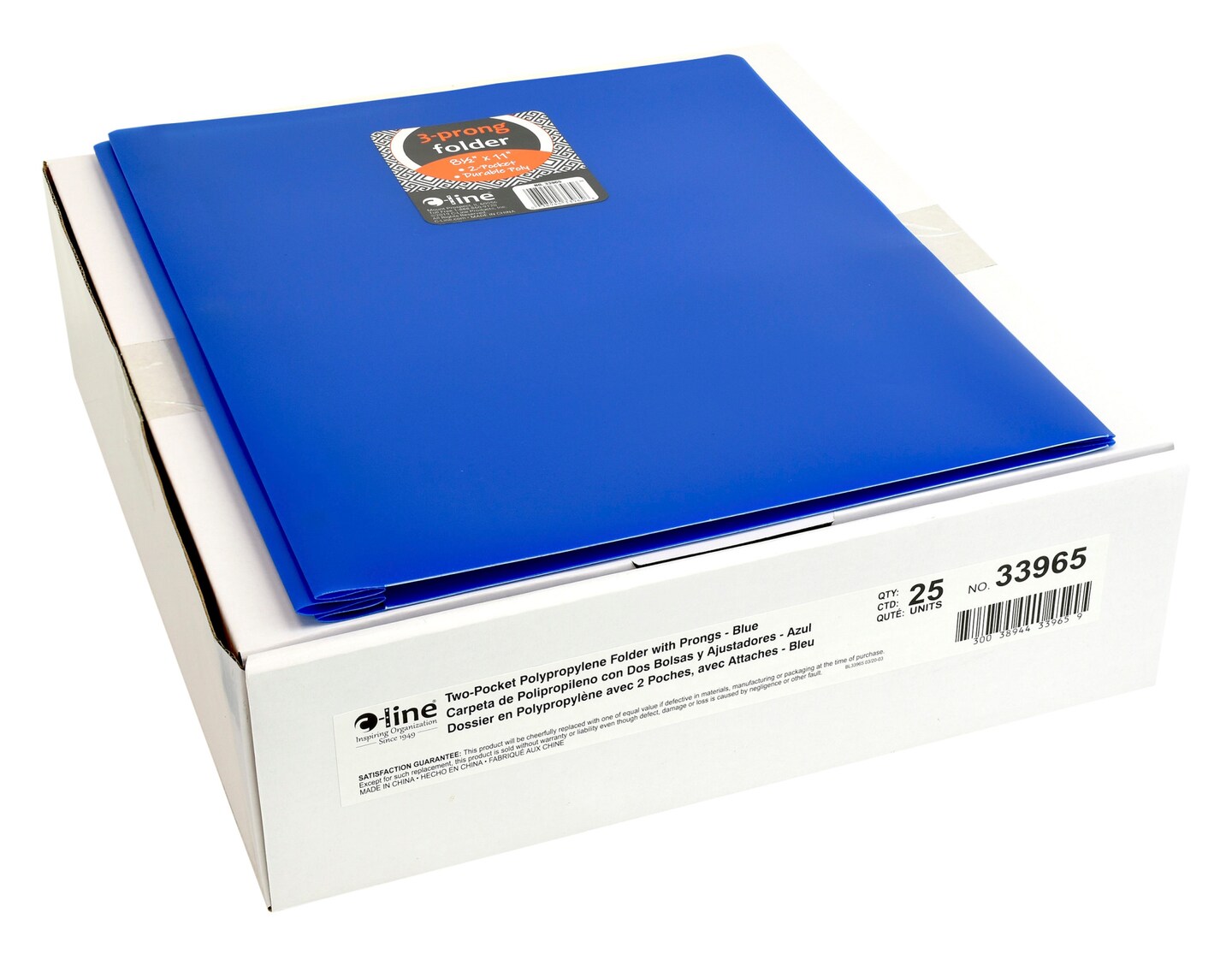 C-Line 2-Pocket Poly Portfolio with Prongs, Blue, Pack of 25