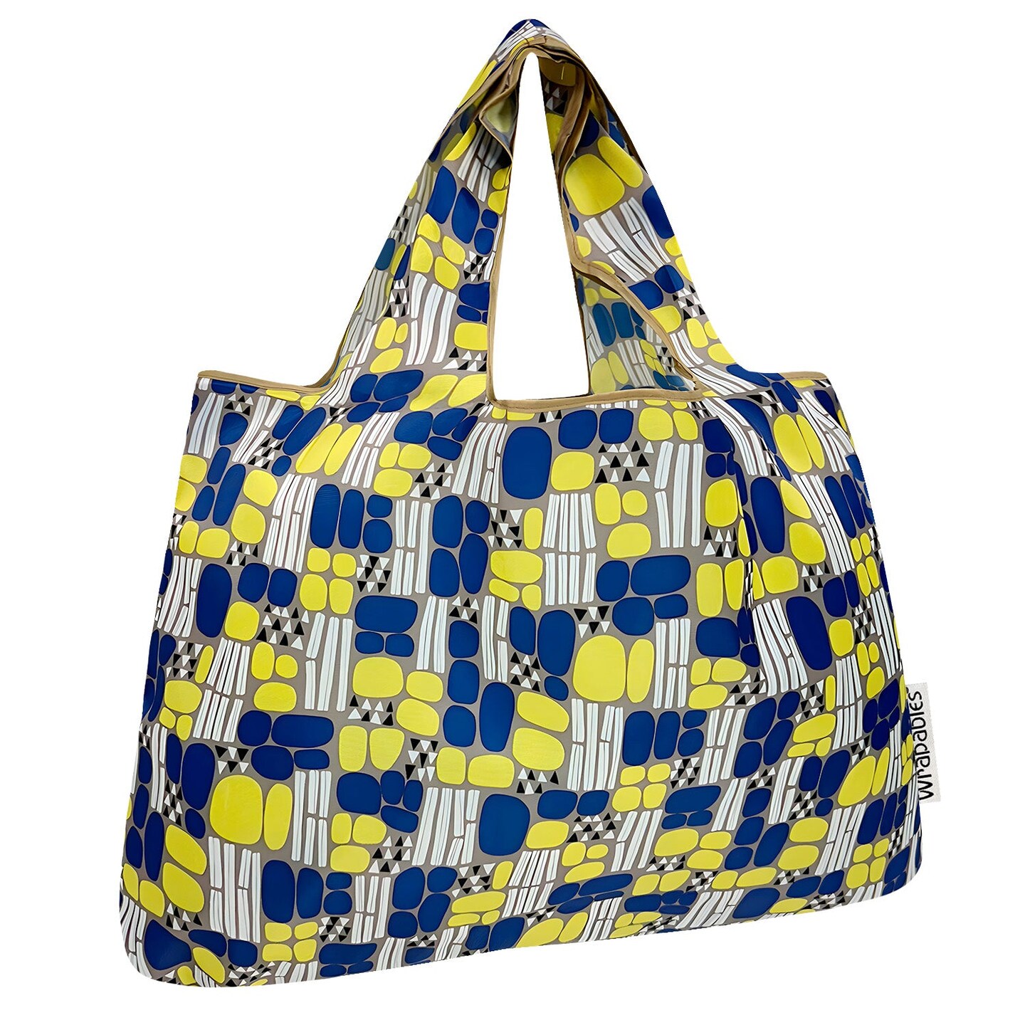 Wrapables Large Foldable Tote Nylon Reusable Grocery Bags, Yellow Abstract