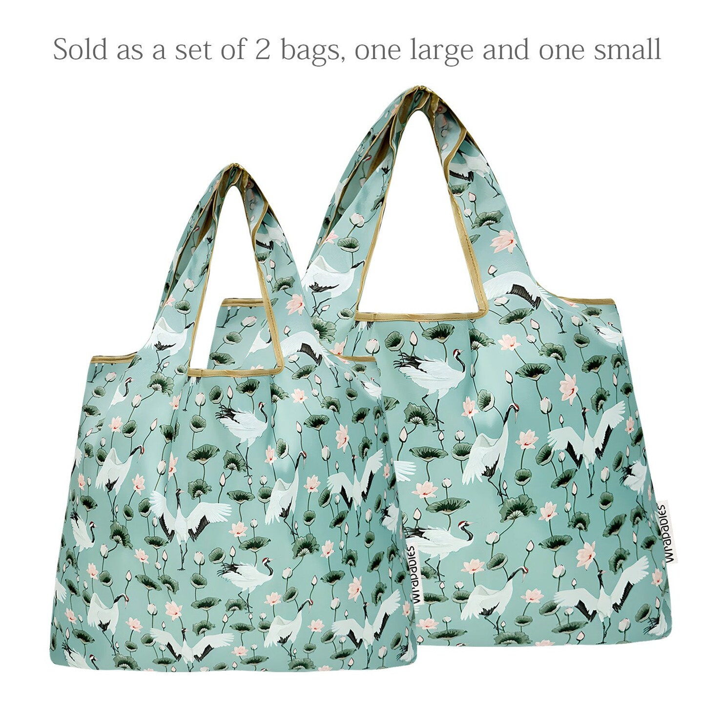 Wrapables Large & Small Foldable Tote Nylon Reusable Grocery Bags, Set of 2, Lotus Cranes