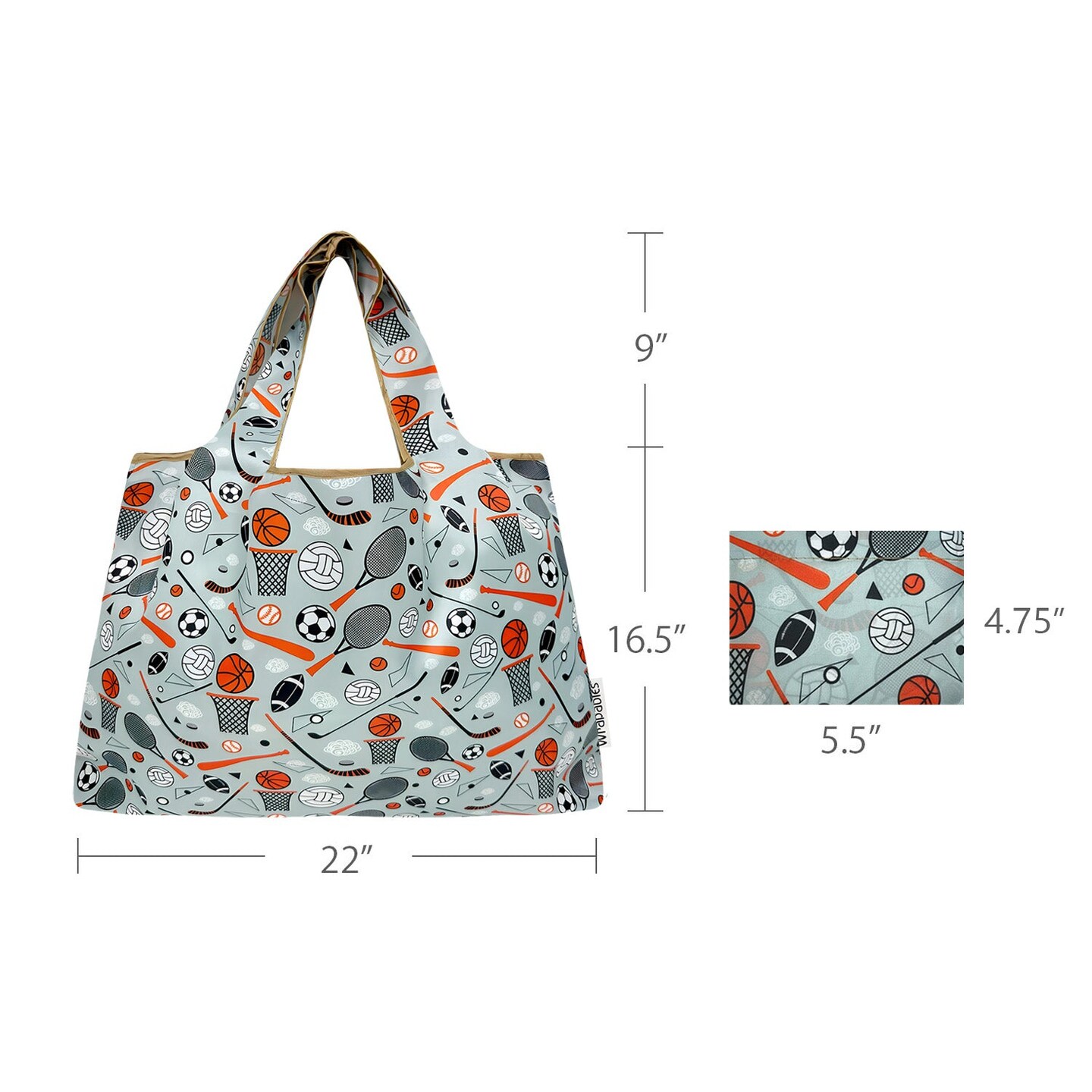 Wrapables Large Foldable Tote Nylon Reusable Grocery Bags, Sporty