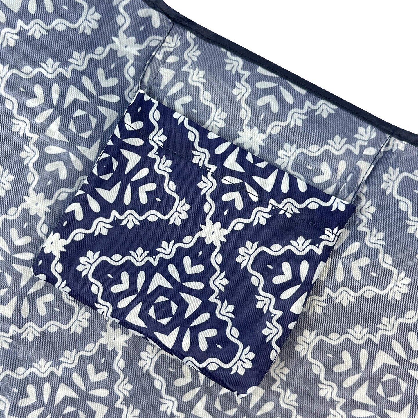 Wrapables Large & Small Foldable Tote Nylon Reusable Grocery Bags, Set of 2, Navy Deco