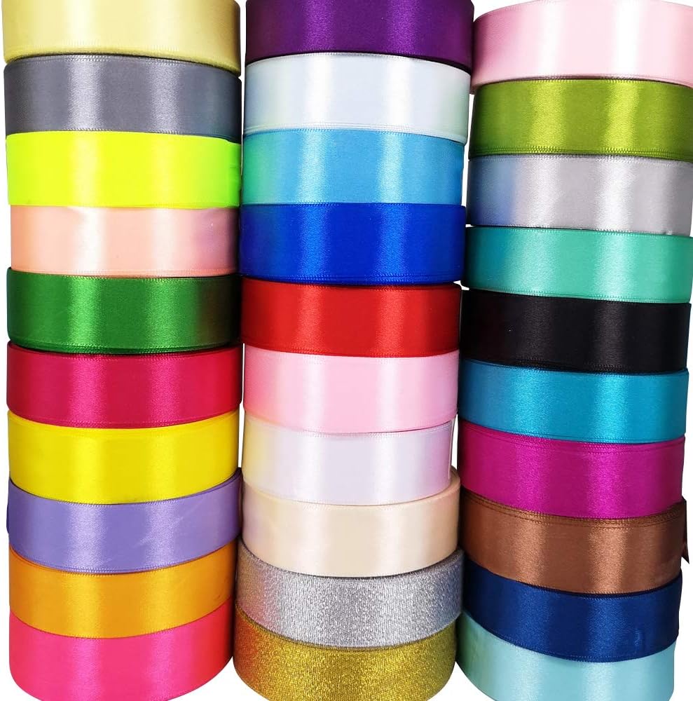 Solid Satin Ribbon Ribbons Assorted 40 Yards Craft Bow Party Decoration Packing Ribbons (Mix, 1"(25mm))