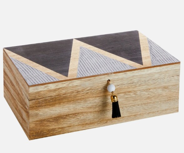 Small Wooden Decorative Box with Lid and Tassel