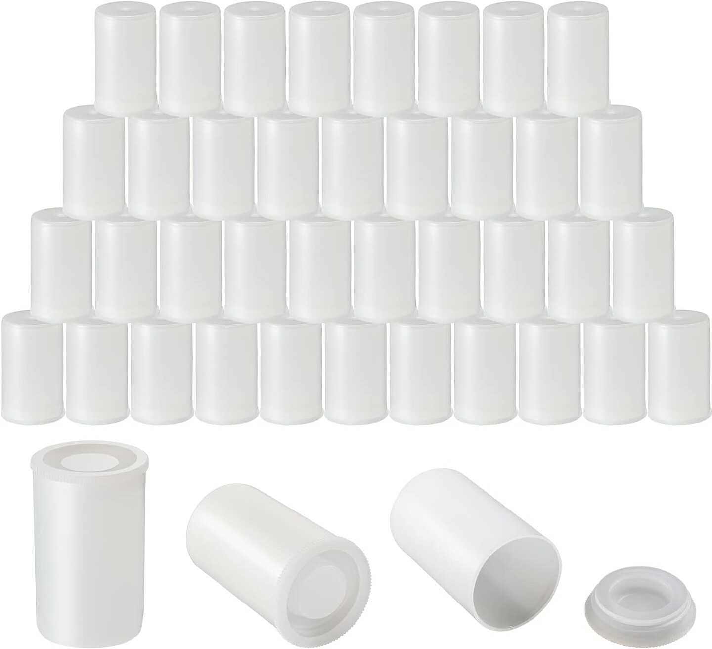 100 Pieces Plastic Film Canister Holder 35 mm Empty Camera Reel Containers Storage Containers Case with Lids for Small Accessories Fish Hook Film Beads (White)