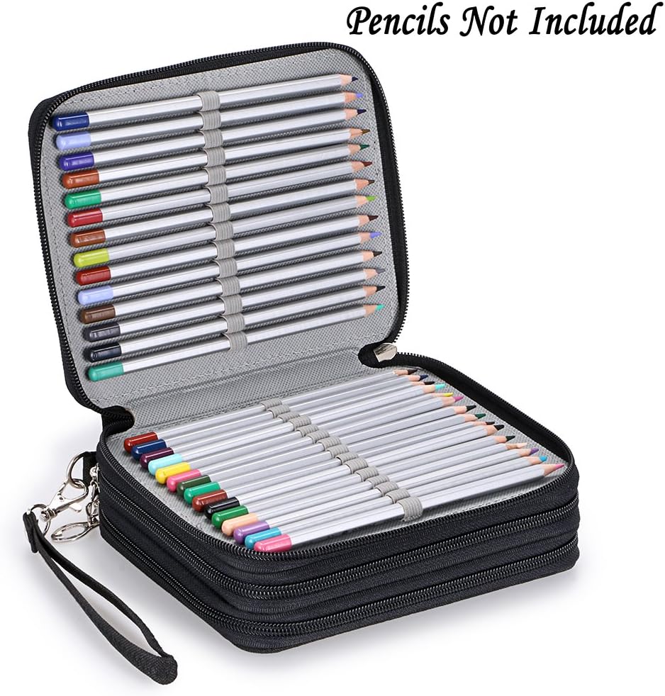 Zippered Pencil Case-Canvas 72 Slots Handy Pencil Holders for for Prismacolor Watercolor Pencils, Crayola Colored Pencils, Marco Pencils (Black)