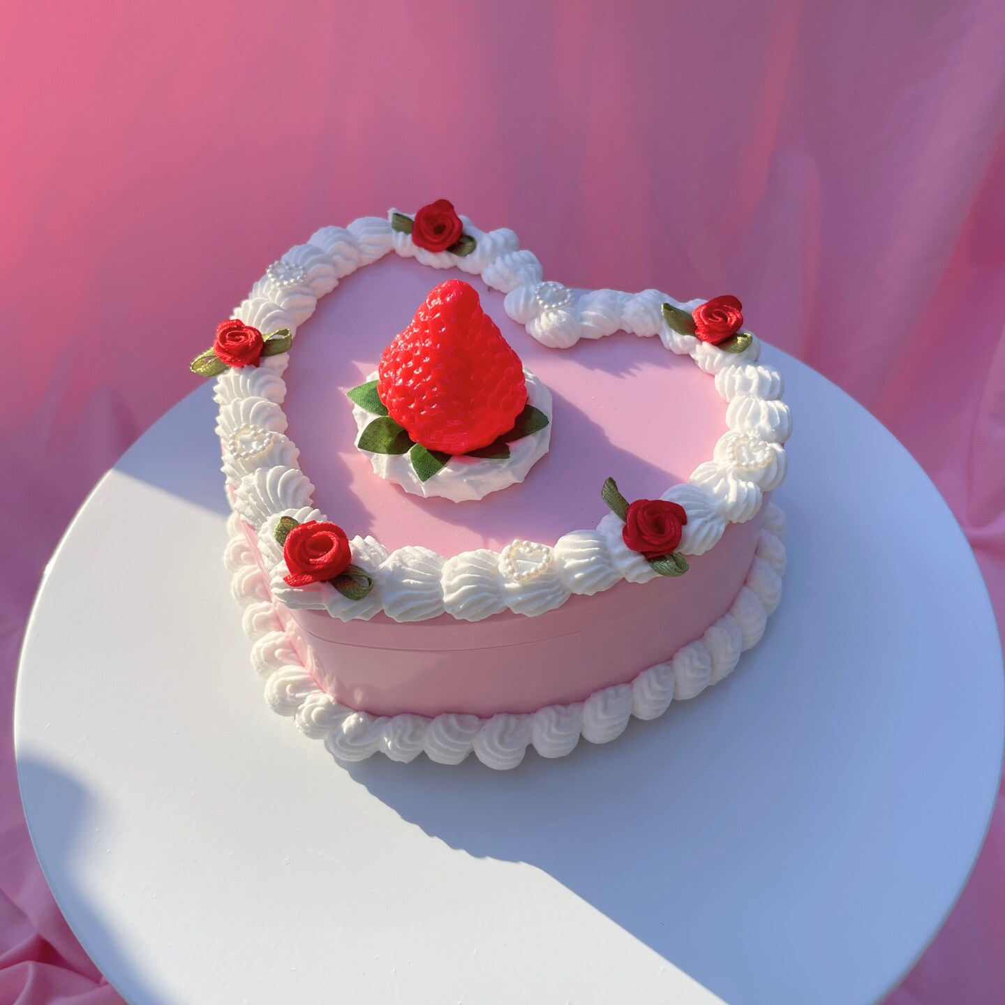 Strawberry Heart Fake Cake Decor Box - Vintage Decor Fake Cake