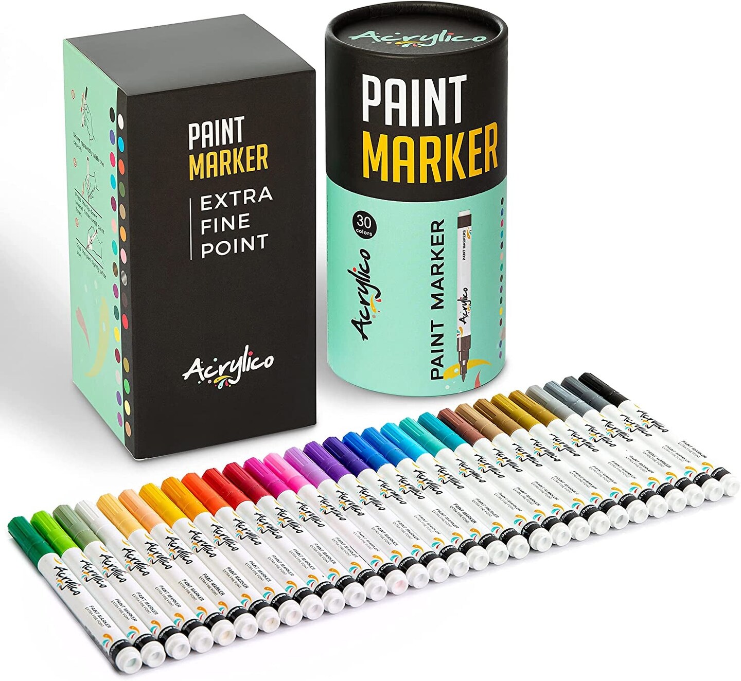 Fabric Markers for Rock Painting Set of 16 Paint Markers Acrylic Paint Pens Extra Fine Tip for Wood, Canvas, Plastic, Ceramic, Glass, Drawing &#x26; Craft Supplies for Adults &#x26; Kids