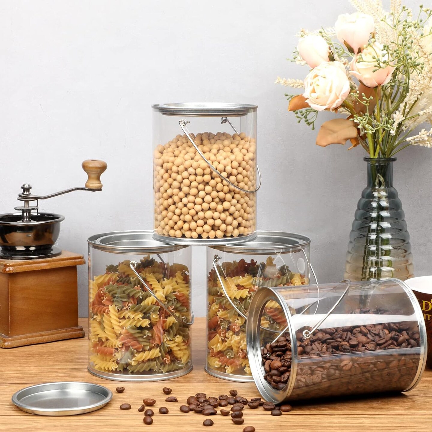 12 Pack Clear Paint Cans Paint Bucket with Metal Lids and Handle Decorative Clear Plastic Bucket Storage Paint Can Plastic Paint Can Containers (5 Inch Tall)