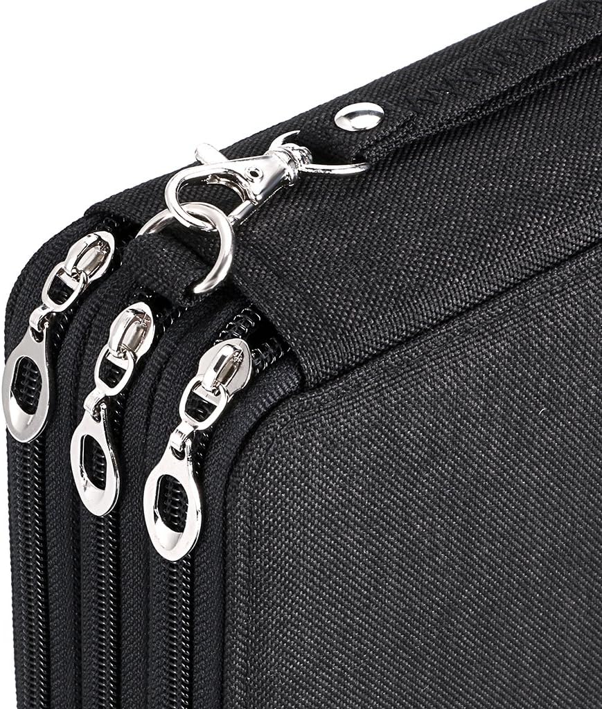 Zippered Pencil Case-Canvas 72 Slots Handy Pencil Holders for for Prismacolor Watercolor Pencils, Crayola Colored Pencils, Marco Pencils (Black)