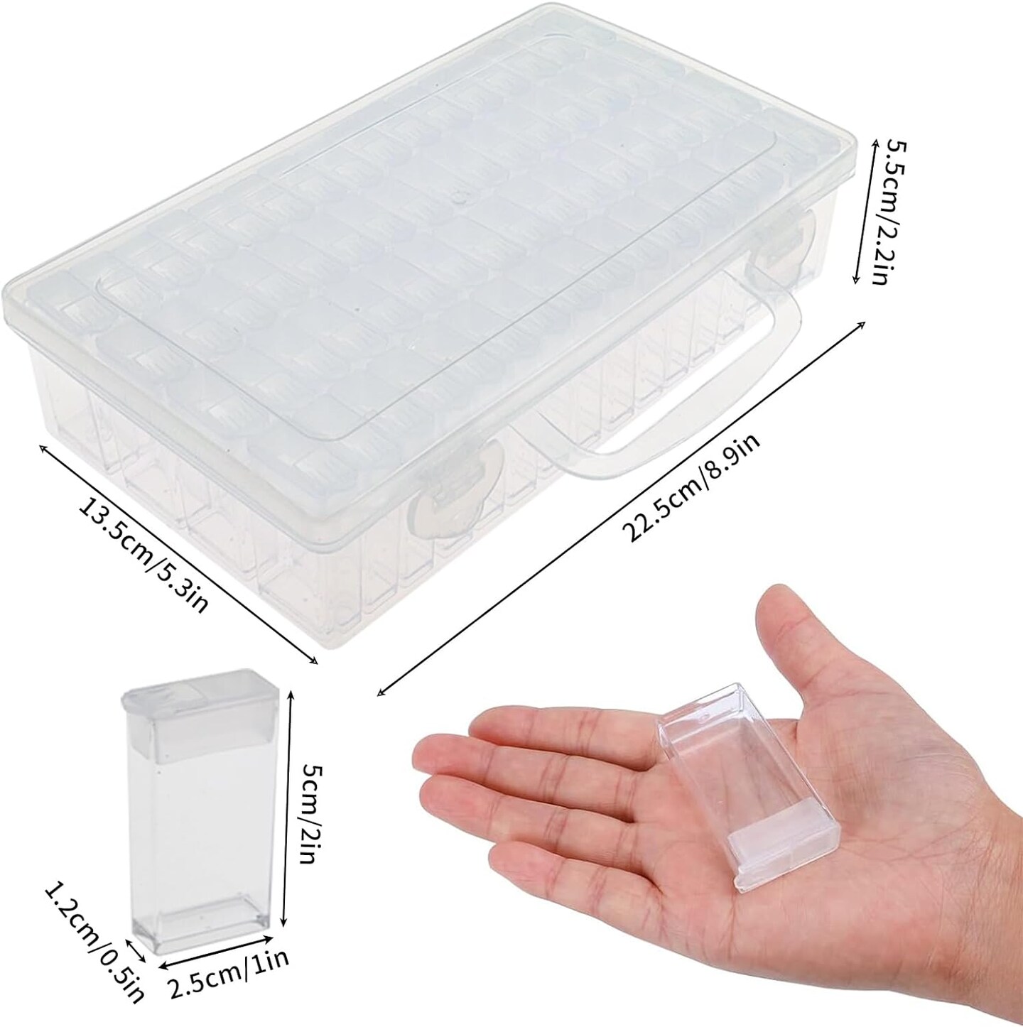 1 Pack 64 Grids Diamond Painting Tool Box Container Craft Storage with Adjustable Dividers for Beads, Art DIY, Crafts, Jewelry, Plastic Organizer with Label Stickers