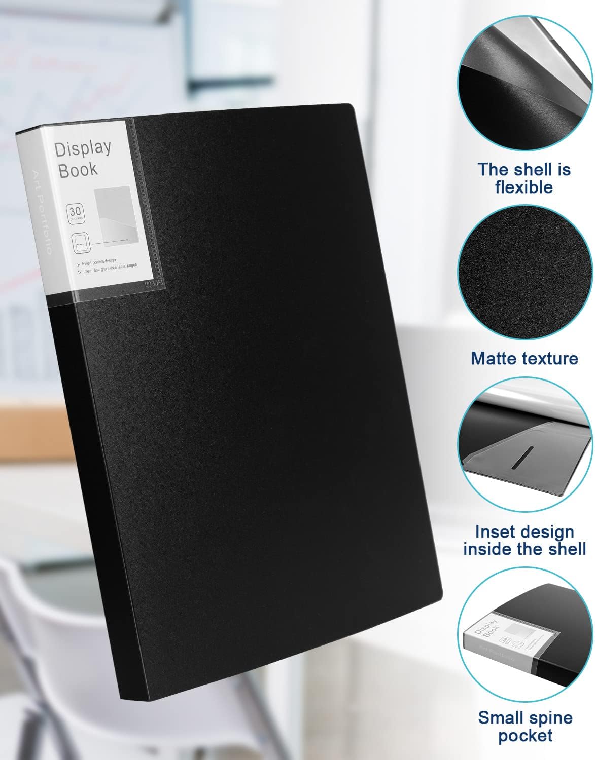 Portfolio Folder for Artwork Art Portfolio Binder 2 Packs 9"x12" Demo Book Black Portfolio Folder with Protective Film Binder with Plastic Sleeve 30 Pockets 60 Page Capacity