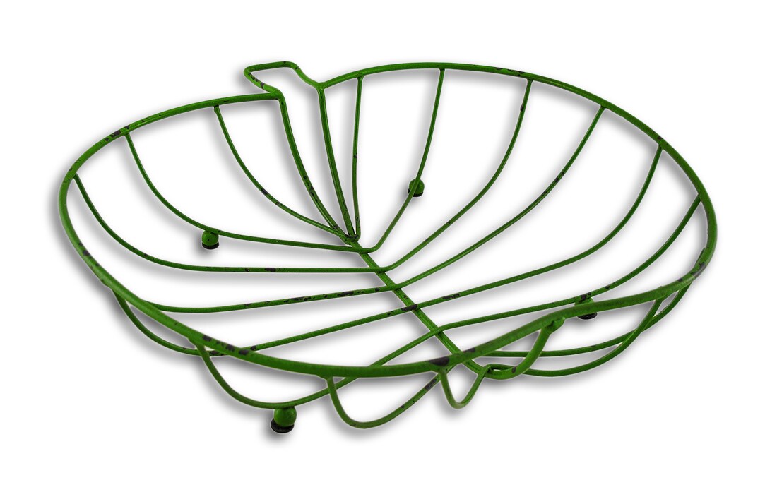 Metal Wire Distressed Finish Green Apple Shaped Basket
