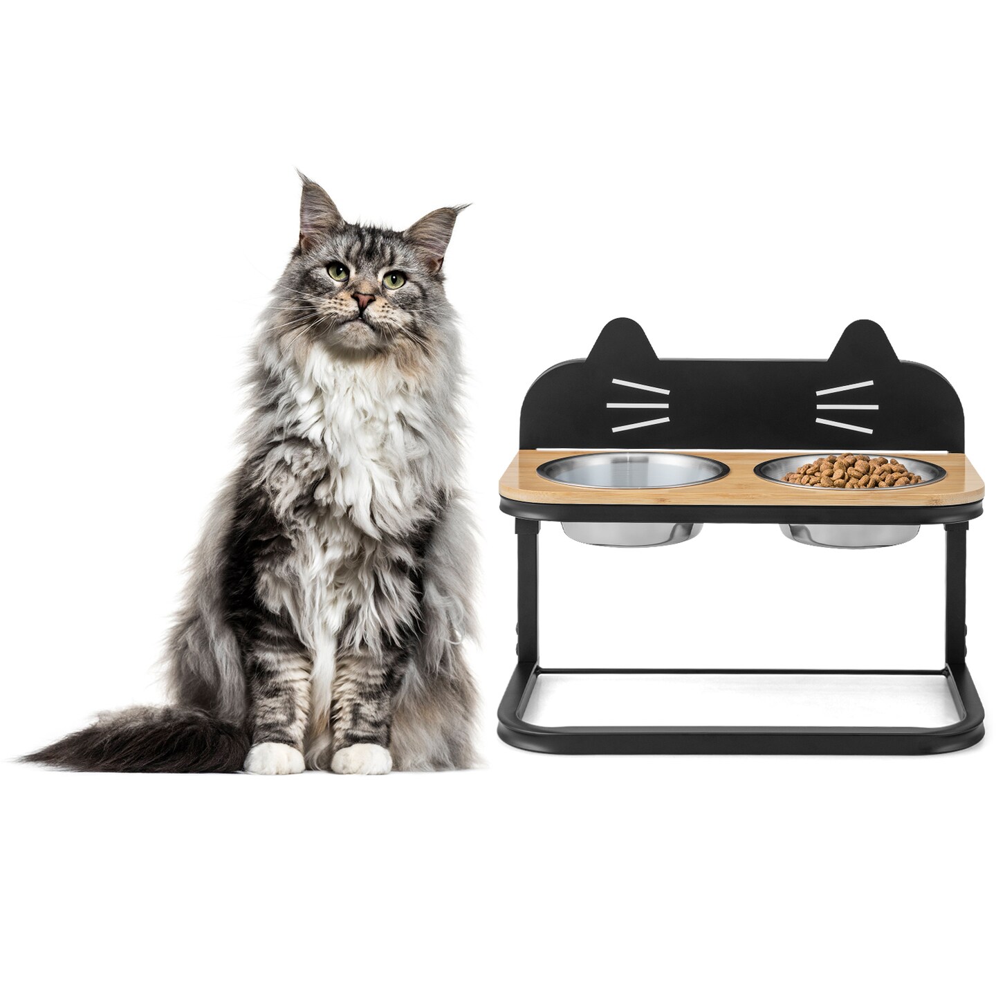 Elevated Pet Feeder With 2 Stainless Steel Bowls For Cats And Small And Medium Dogs