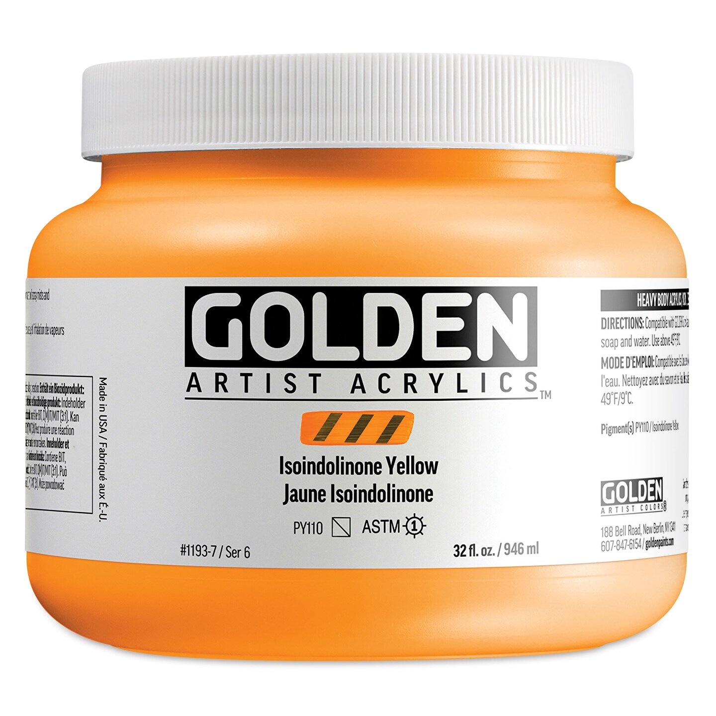 Golden Heavy Body Acrylic Paint - Isoindolinone Yellow, 946 ml Jar