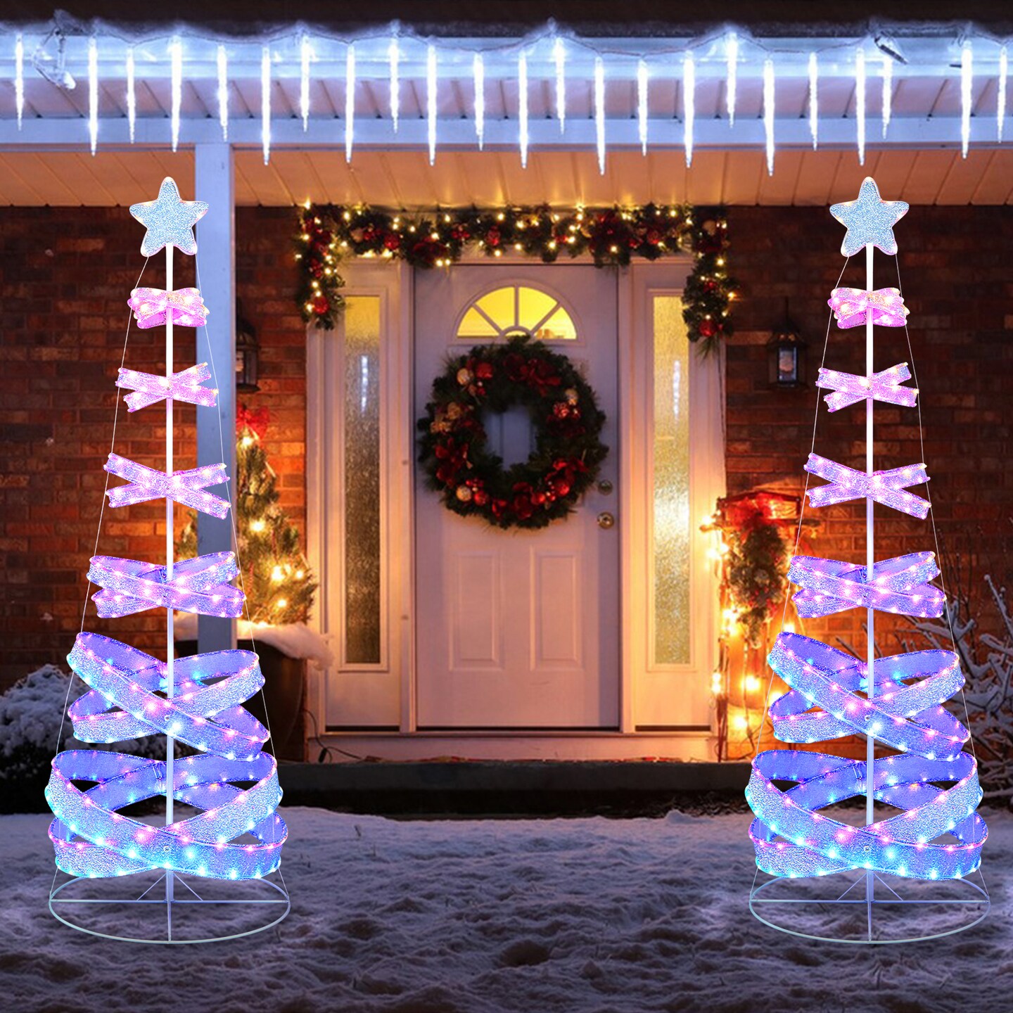 7 Feet Outdoor Spiral Christmas Tree For Party Xmas New Year Decoration