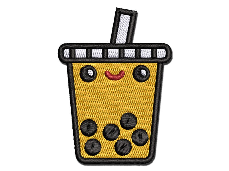 Kawaii Cute Boba Bubble Milk Tea Face MultiColor Embroidered IronOn