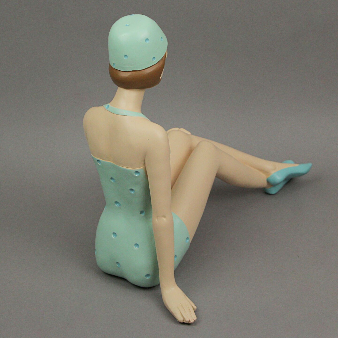 Retro Bathing Beauty Beach Girl In Coral Pink / Blue Polka Dot Swimsuit Statue