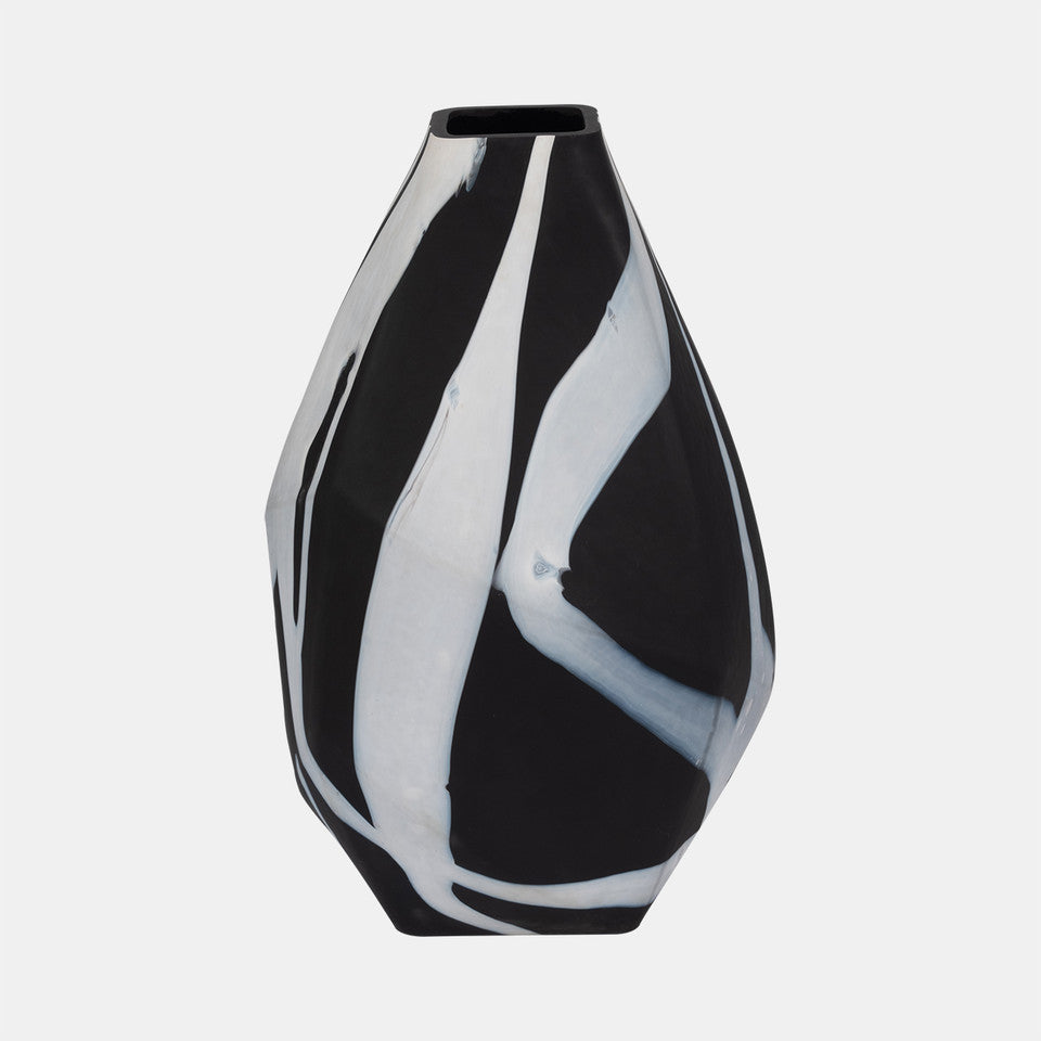 Glass, 19&#x22; Abstract Contemporary Vase, Black