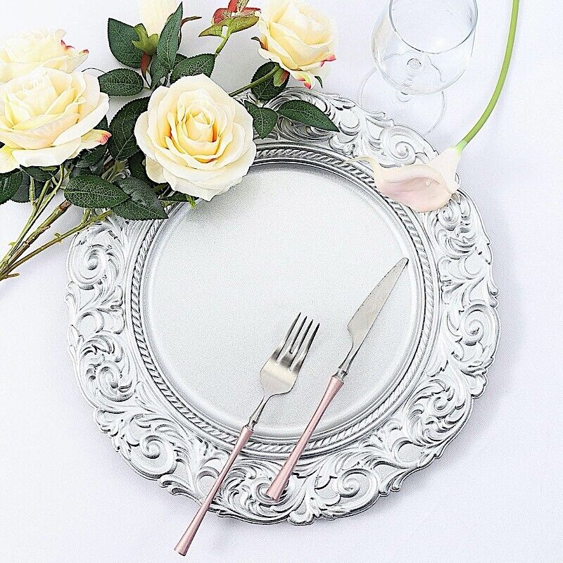 14-Inch Metallic Round Baroque Plastic Charger Plates