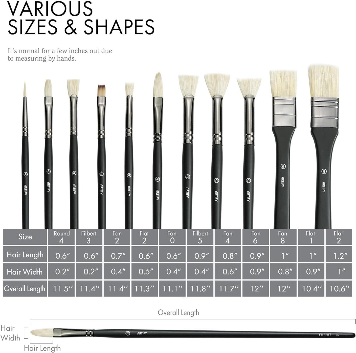 ARTIFY Oil Paint Brush Set - 11 Pieces | Professional Artist Paint Brush Set for Oil Painting | Natural Hog Bristle Brushes with an Additional Nylon Brush, Perfect for Oil, Acylic and Gouache