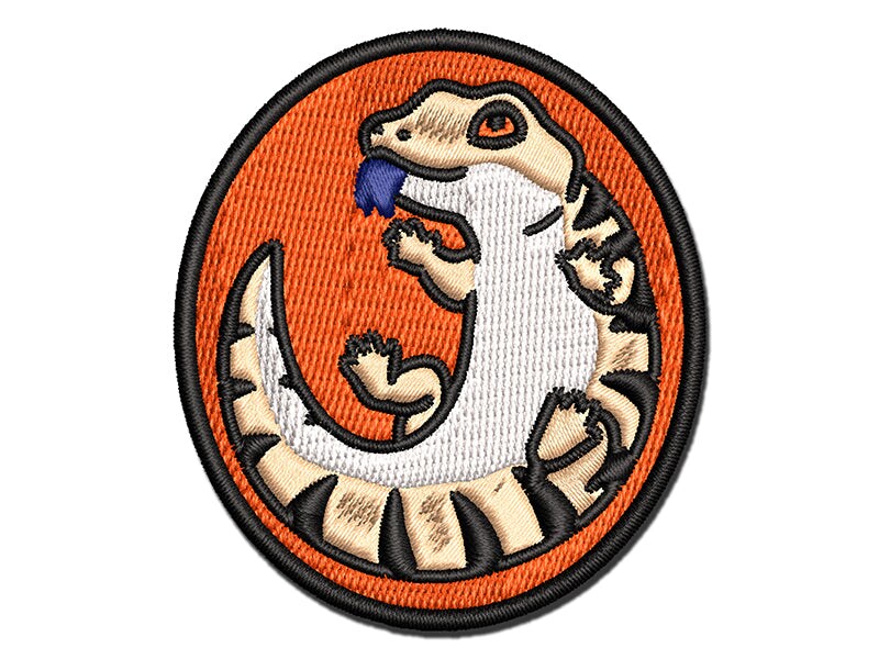 Fat Cute Blue Tongued Skink Lizard Reptile Multi-Color Embroidered Iron-On or Hook &#x26; Loop Patch Applique