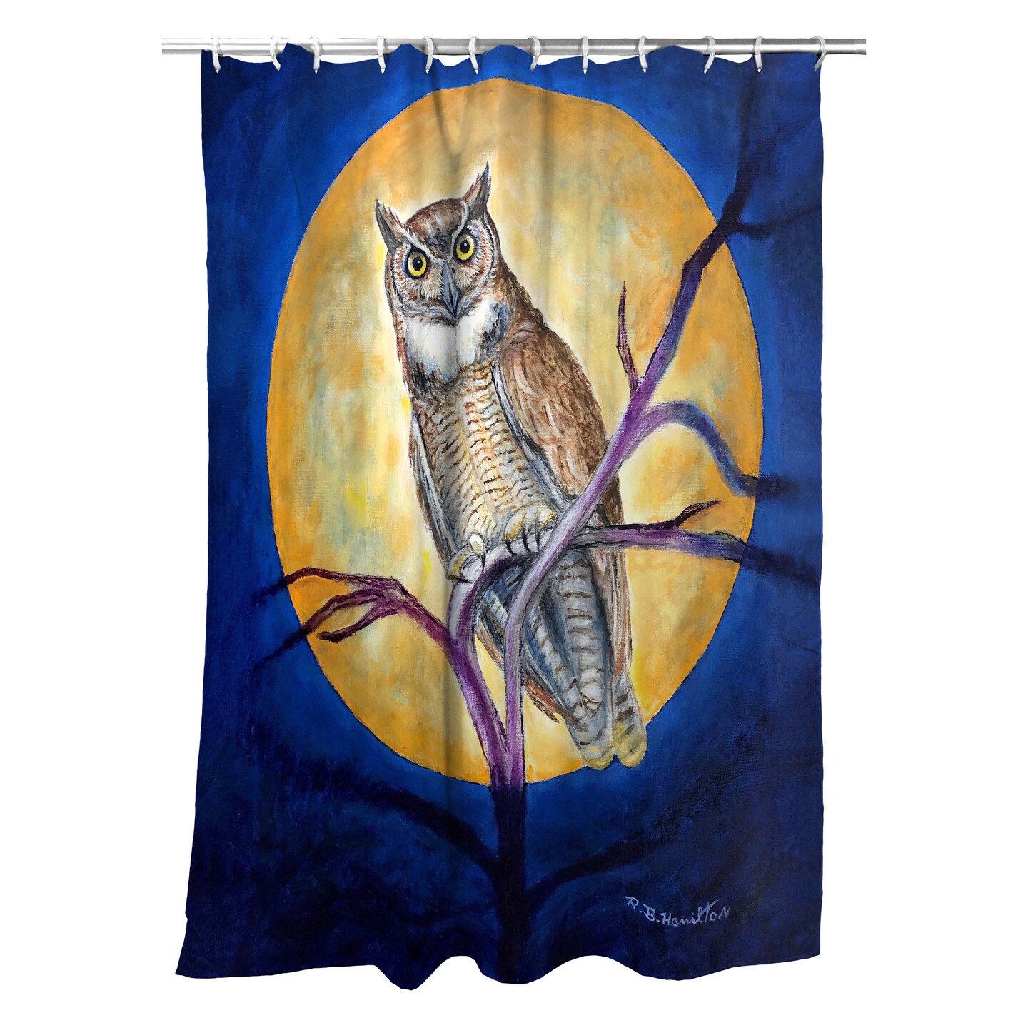 Betsy Drake Owl in Moon Shower Curtain