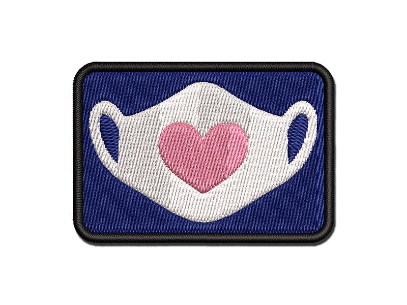 Caring Surgical Face Mask Heart Multi-Color Embroidered Iron-On or Hook &#x26; Loop Patch Applique
