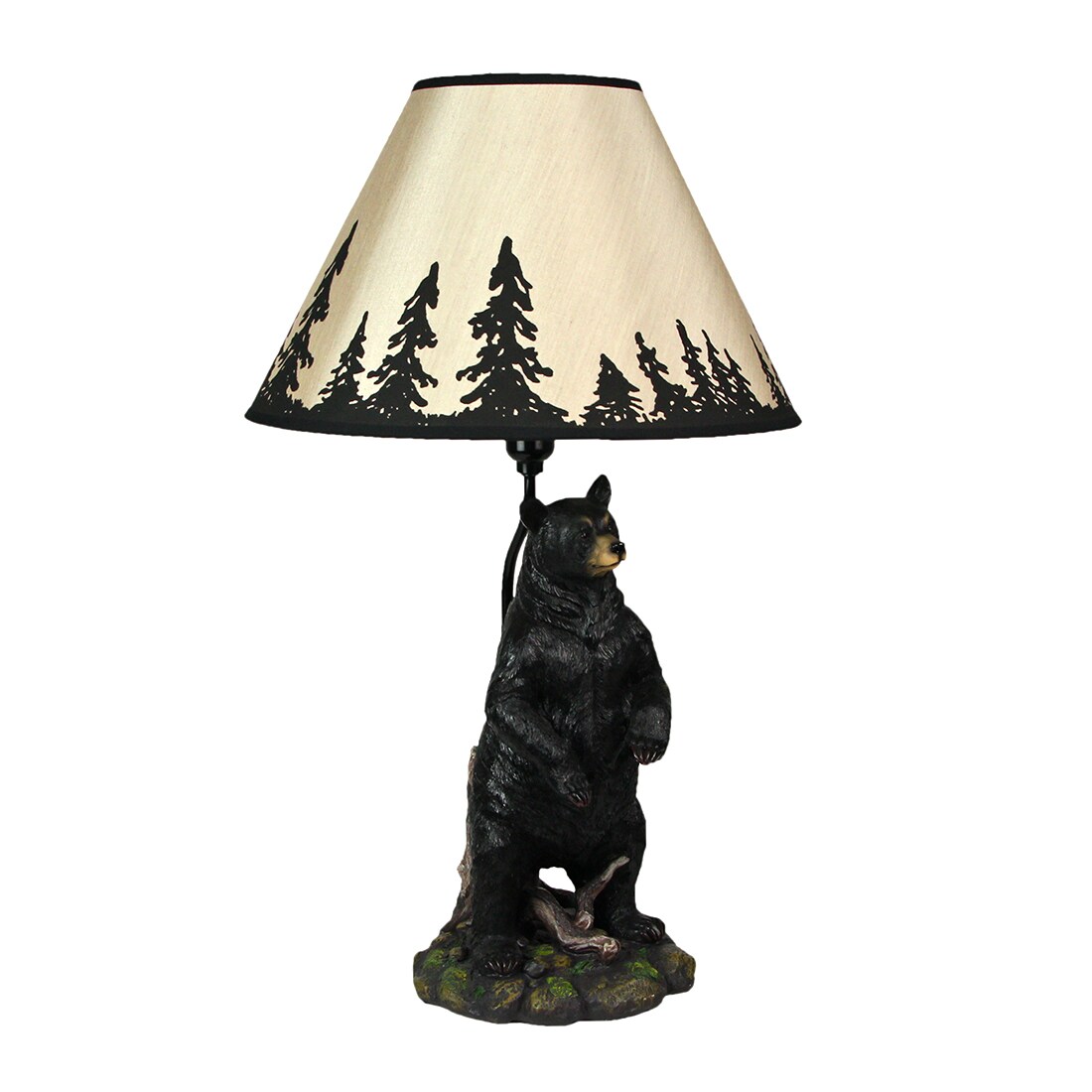 Standing Grizzly Bear Table Resin Lamp with Silhouette Forest Shade