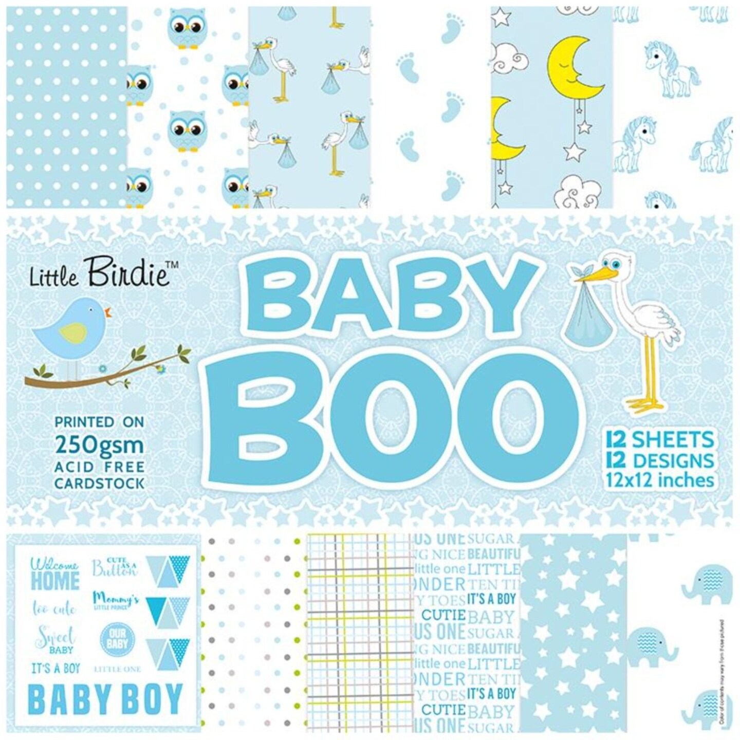 Little Birdie Pattern Paper 12&#x22;X12&#x22; 12/Pkg-Baby Boy