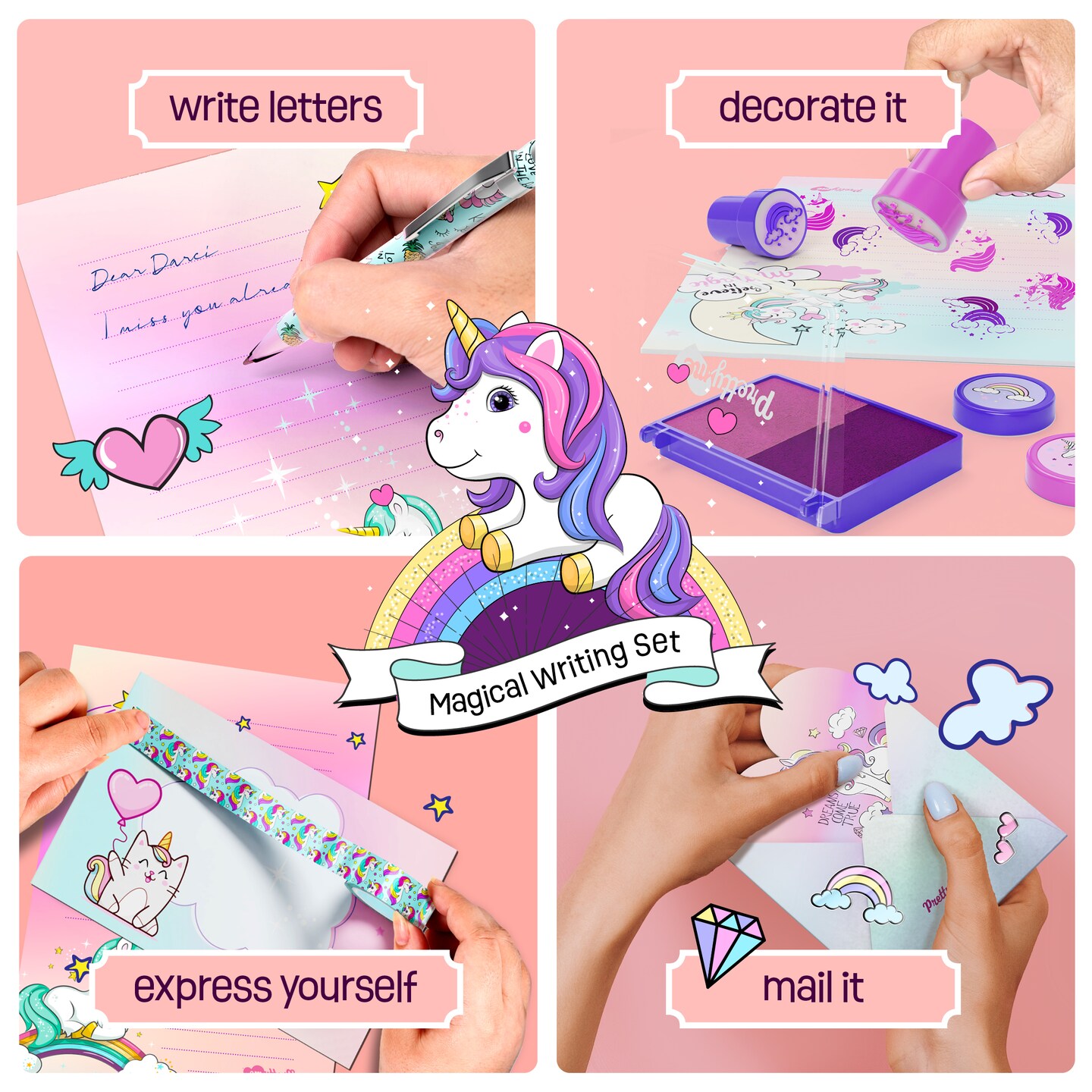 Unicorn Stationery Set for Kids - Unicorn Gifts for Girls Ages 6, 7, 8, 9, 10-12 Year Old Age - Stationary Letter Writing Art Kit - Best Girl Birthday Gift - Preteen Craft Toys, Christmas Presents