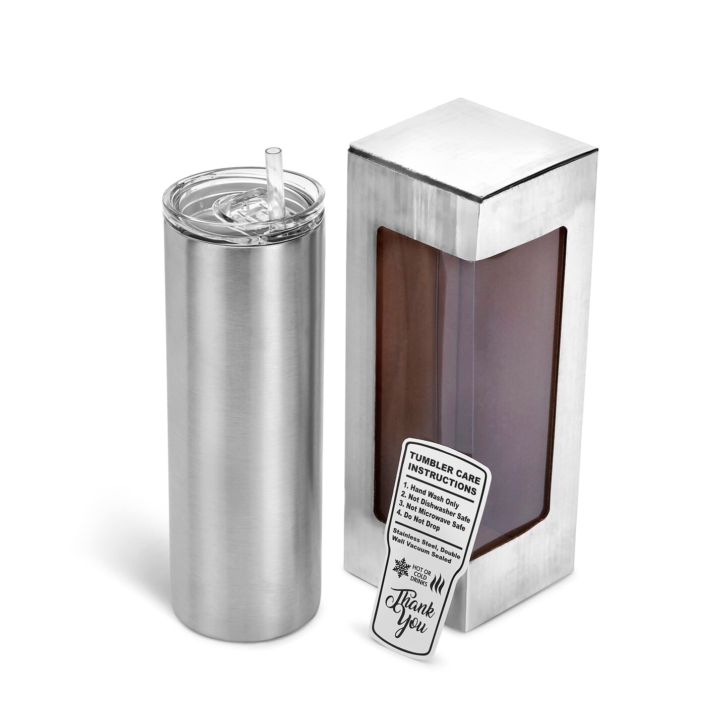 Makerflo 20 oz Skinny Stainless Steel Silver Tumbler with Lid &#x26; Straw | Craft-Ready for DIY Gifts &#x26; Personalization (Epoxy, UV DTF, Vinyl, and Laser Engraving) - Not for Sublimation