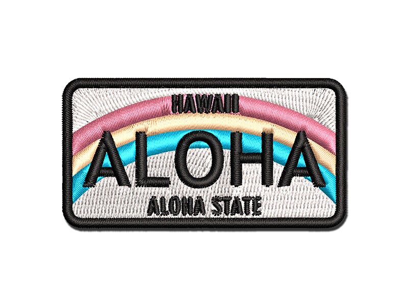 Aloha Hawaii License Plate Multi-Color Embroidered Iron-On or Hook &#x26; Loop Patch Applique