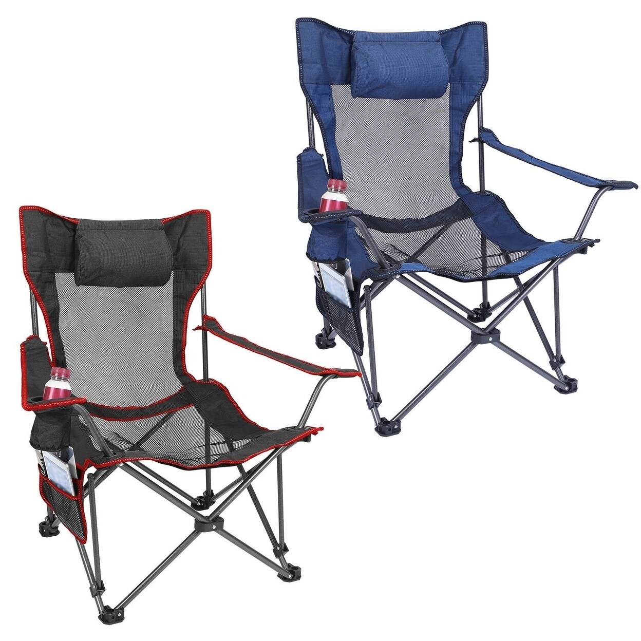 SKUSHOPS Foldable Camping Chair 330LBS Load Heavy Duty Steel Lawn Chair Collapsible Chair with Reclining Backrest Angle Cup