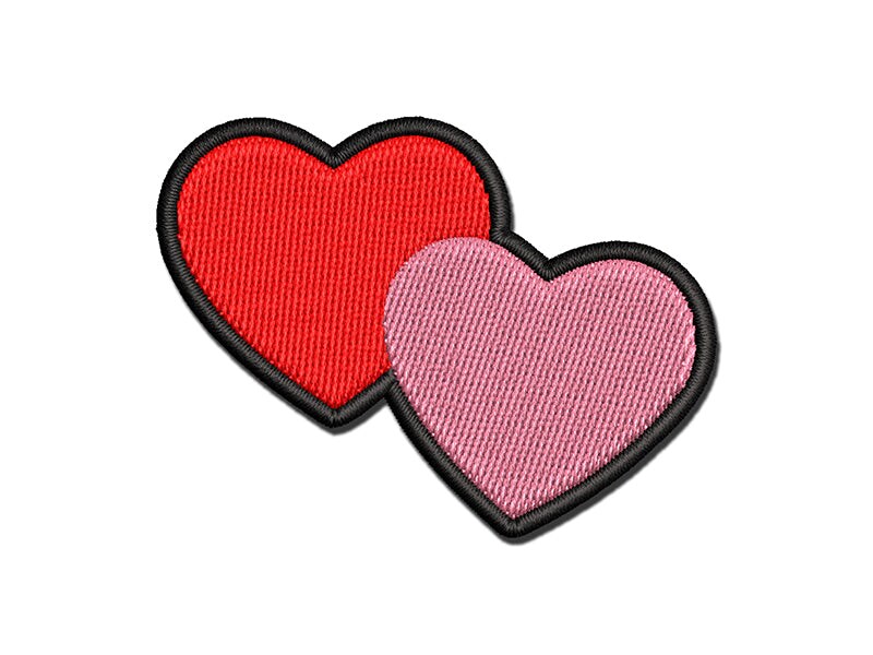 Double Heart Symbol Multi-Color Embroidered Iron-On or Hook &#x26; Loop Patch Applique