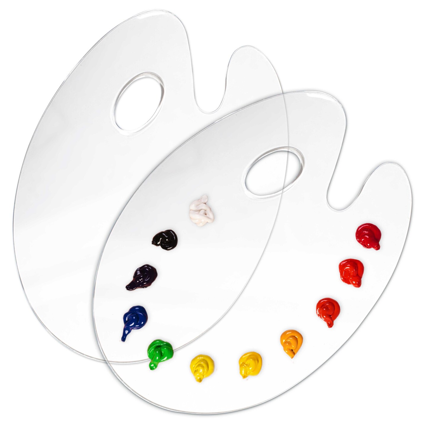 U.S. Art Supply 9&#x22; x 11.8&#x22; Clear Oval-Shaped Acrylic Painting Palette (Pack of 2) - Transparent Plastic Artist Paint Color Mixing Trays - Non-Stick