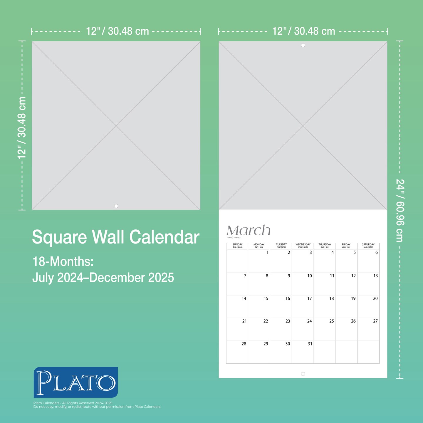 Happy Kittens | 2025 12 x 24 Inch 18 Months Monthly Square Wall Calendar | July 2024 - December 2025 | Plastic-Free | Plato | Animals Cats Feline