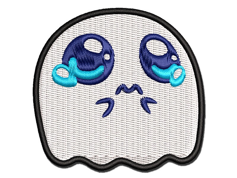 Crying Ghost Teary Eyed Spirit Multi Color Embroidered Iron On Or Hook And Loop Patch Applique 7494