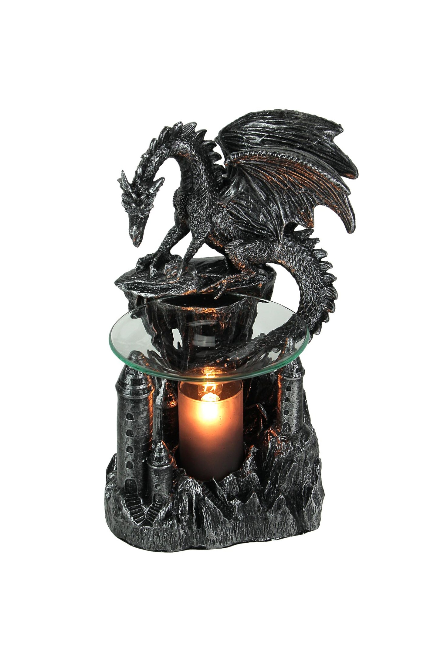 Black Dragon Peak Oil Warmer Figurine Diffuser Lamp Gothic Statue Accent Decor