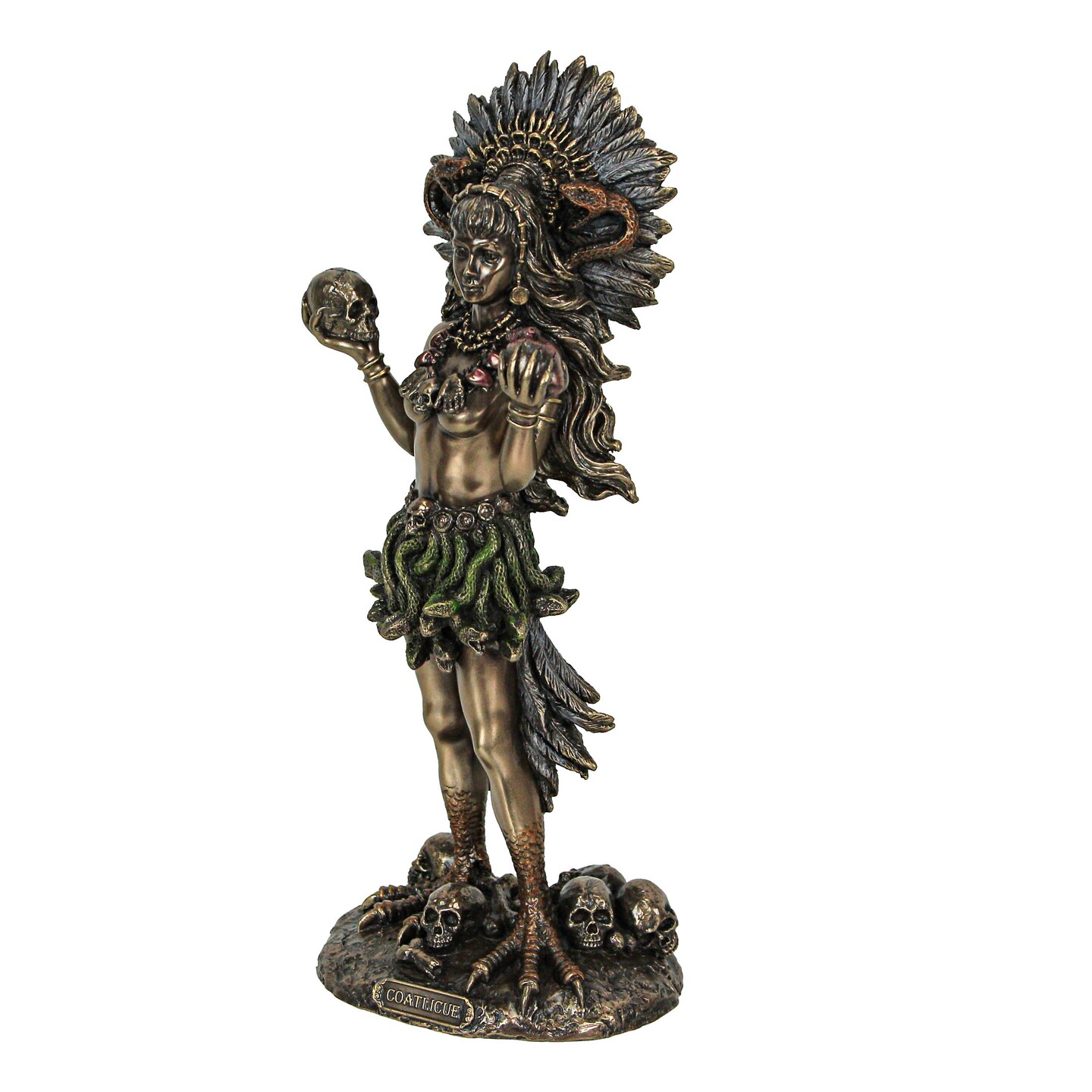 Coatlicue, Serpent-Skirt Aztec Goddess of Fertility Bronze Statue 9.5 Inch