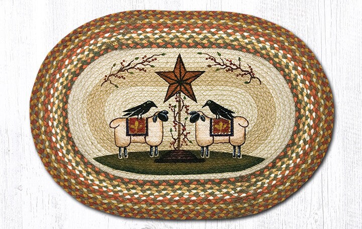 Earth Rugs OP-300 Sheep &#x26; Barn Star Oval Patch 20&#x22; x 30&#x22;