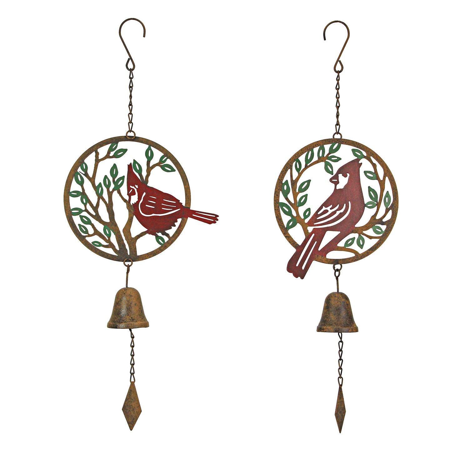 Set of 2 Metal Cardinal Wind Chimes Home Decor Bell Garden Bird ...