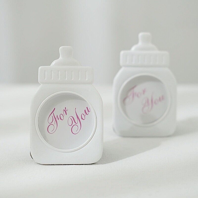 4 White Pink 4&#x22; Mini Feeding Bottle PICTURE FRAMES Baby Shower Favors