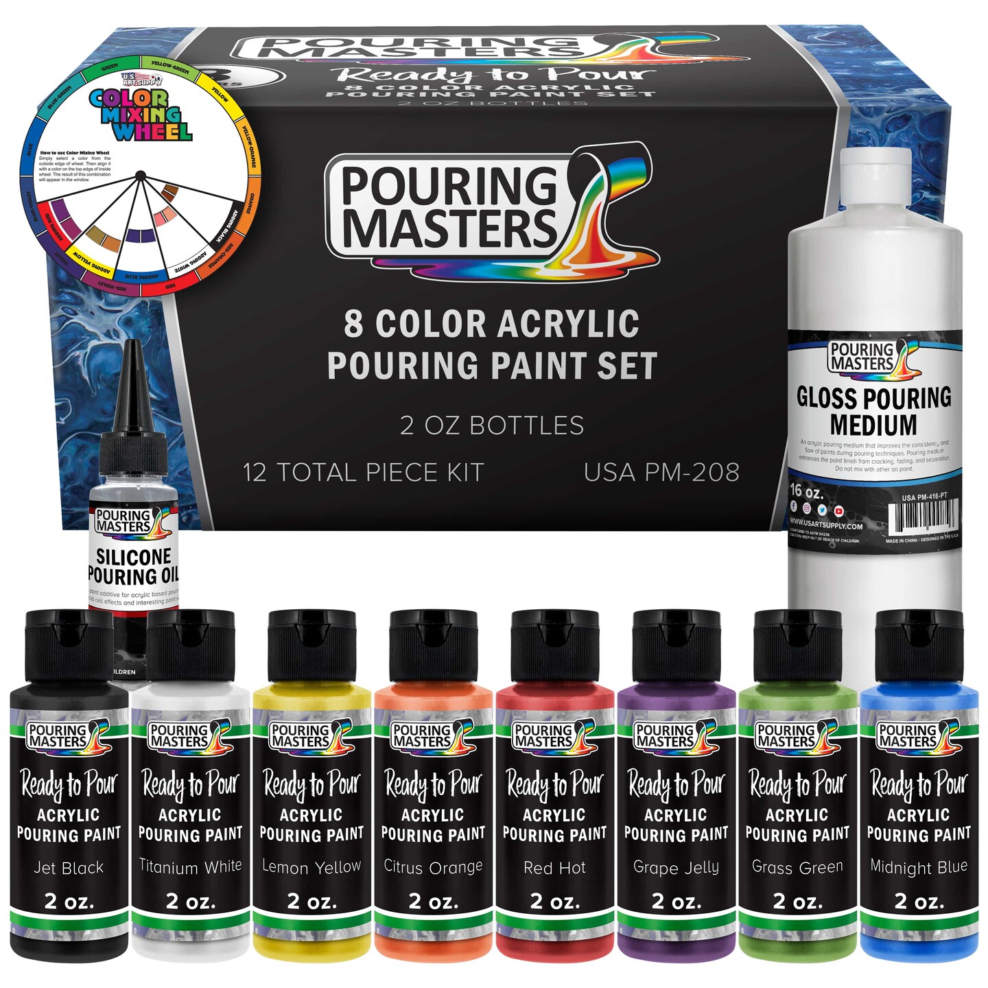 8 Color Ready to Pour Acrylic Pouring Paint Set Premium PreMixed High Flow 2Ounce Bottles