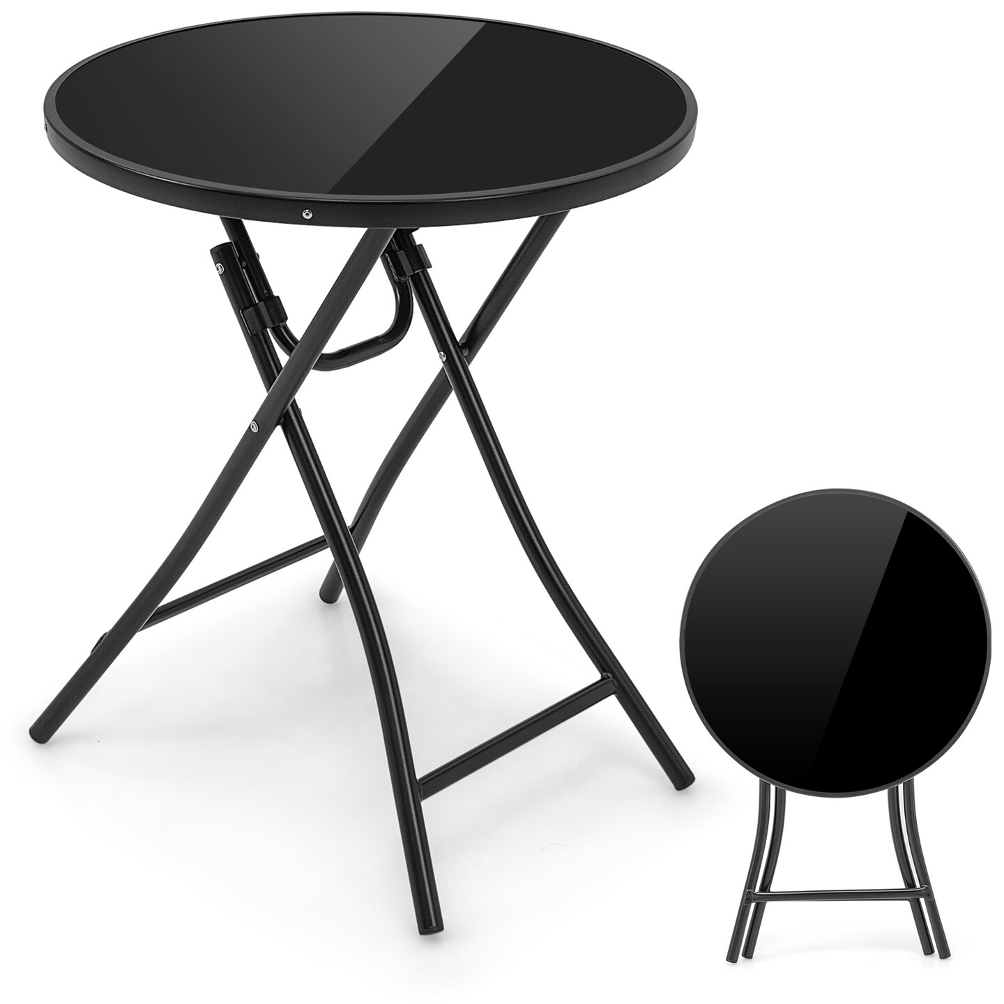 23 Inch Round Bistro Table With Tempered Glass Tabletop