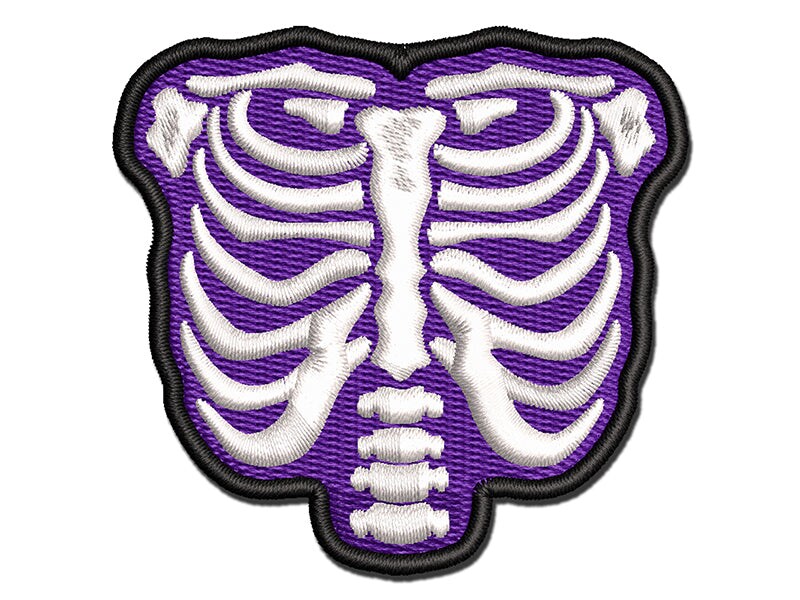 Human Ribcage Skeleton Bones Spooky Halloween Multi-Color Embroidered Iron-On or Hook &#x26; Loop Patch Applique